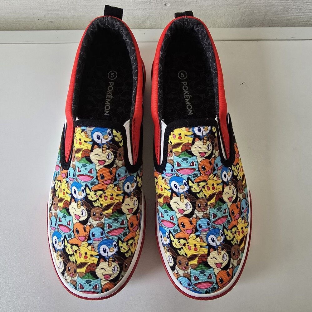 Ground UP Pokemon PIKACHU Slip-On Canvas Sneaker Shoes Unisex Youth Size 5 EUC